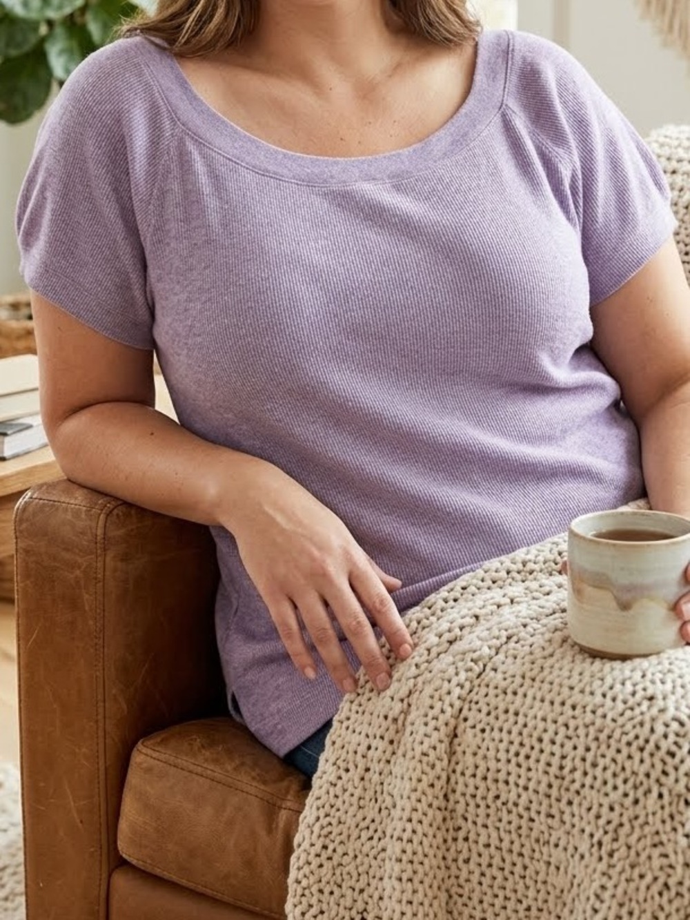 Motherhood Maternity Top Lavender Lilac Purple Scoop Neck Cap Short Sleeve large